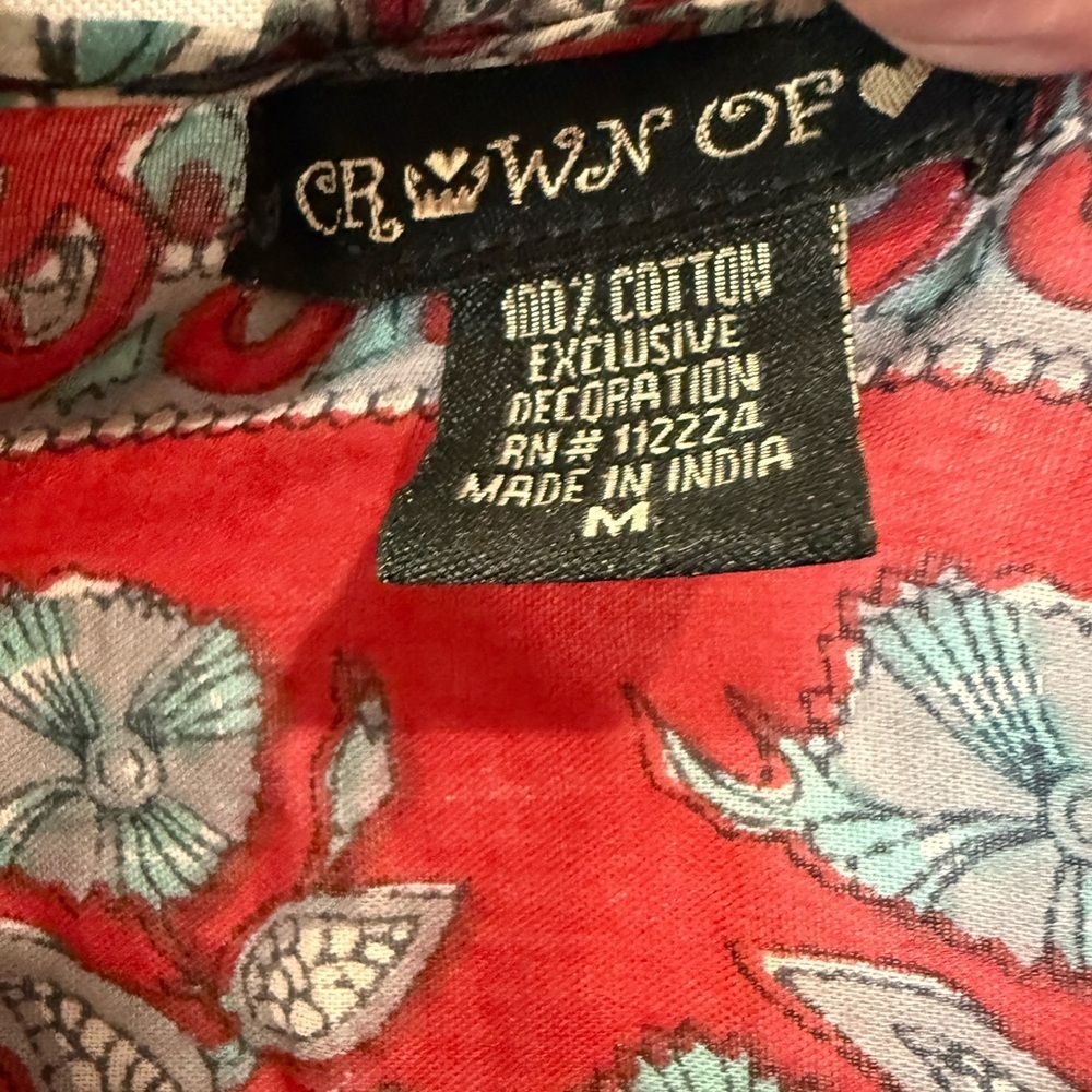 Crown Of Hearts Boho Paisley Cotton Tunic Top Tie Neck Medium - Picture 4 of 6